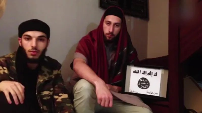 Still from an ISIS allegiance video recorded by Adel Kermiche and Abdel Malik Petitjean on July 24, 2016.