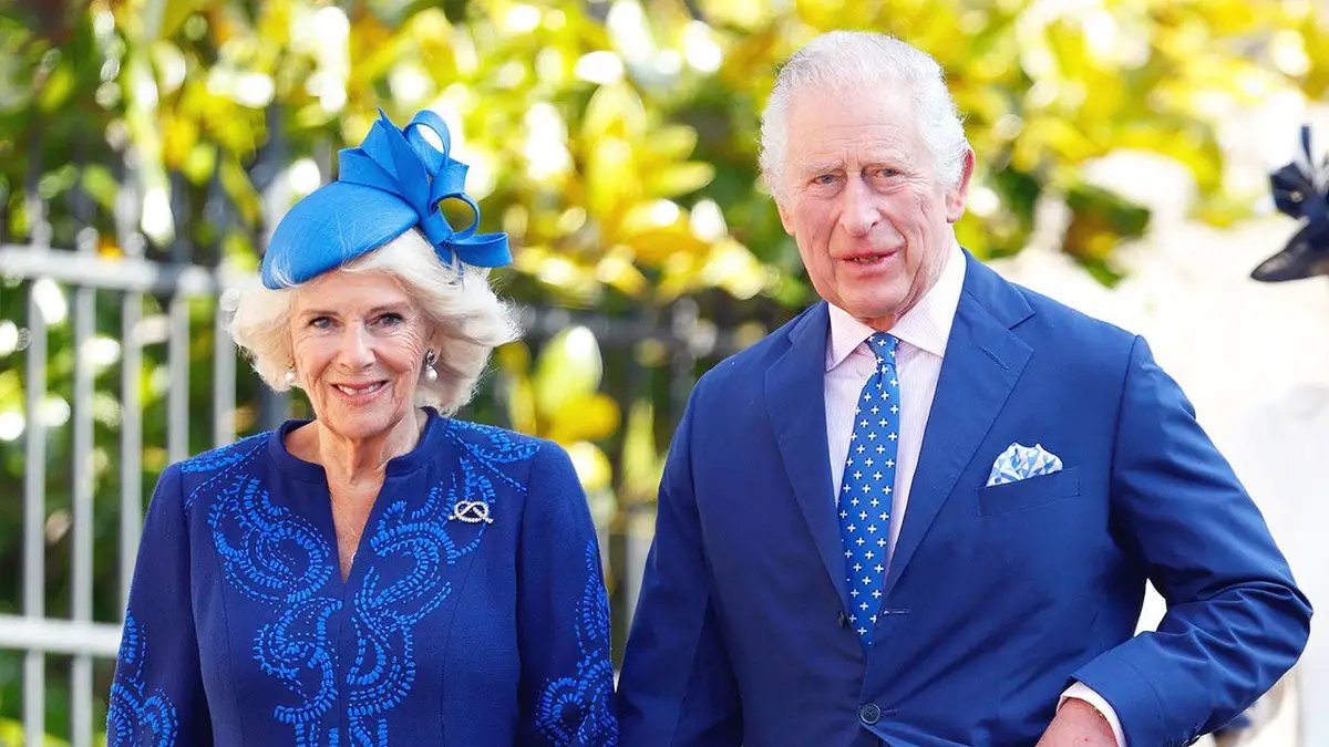 King Charles and Queen Camilla wear matching cobalt blue outfits for church.