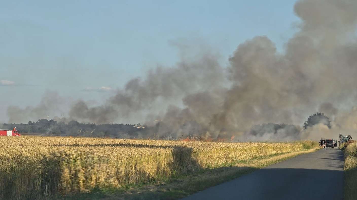 A large fire requires calling firefighters: spectators interfere with work
