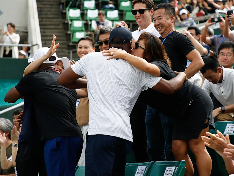 Naomi Osaka celebrates with her parents in 2019. Photo: SportsPressJP/AFLO/Alamy