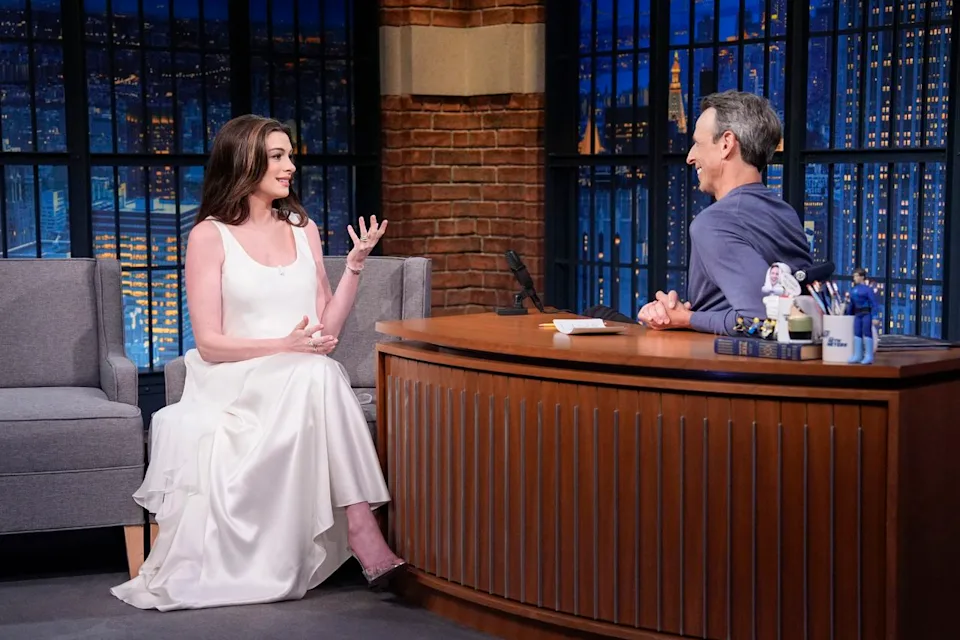 Anne Hathaway late at night with Seth Meyers, July 13, 2026. Photo: Getty Images