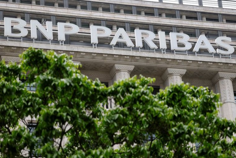 BNP Paribas logo on a bank building in Paris