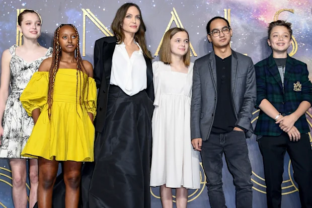 Brad and Angelina's custody agreement expires when their youngest children, twins Knox and Vivienne, turn 18. 12 Shiloh Jolie, Zahara Jolie, Angelina Jolie, Vivienne Jolie, Maddox Jolie and Knox Jolie at the Marvel Studios UK Gala Screening