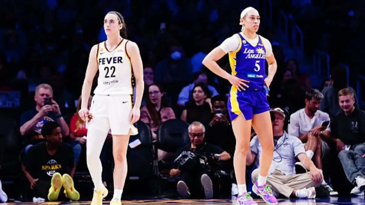 Caitlin Clark helped WNBA achieve historic number on late-night cable despite limited return to Los Angeles 13 Photo shows Caitlin Clark of the Indiana Fever and Dirick Hamby of the Los Angeles Sparks at the Crypto.com Arena.
