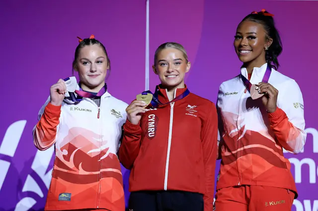 Ruby Evans with the gold medal on the women's floor