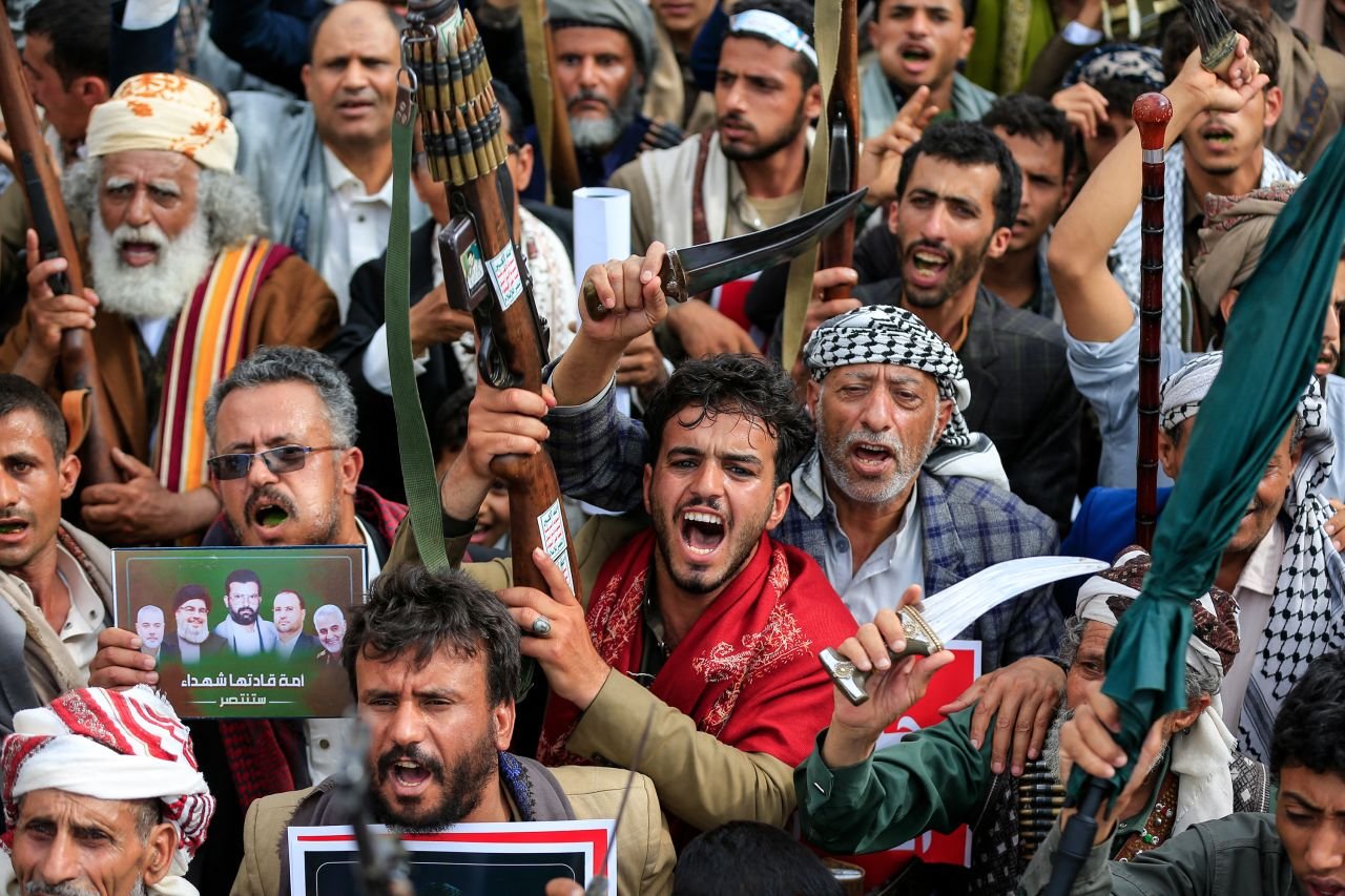 Constant updates: news of the war between the US and Iran; Tehran suspends ceasefire commitments as strikes intensify 11 Armed Yemeni supporters of the Iran-backed Houthi movement brandish weapons during a protest against what the group says are restrictions imposed by the Saudi-led coalition in Houthi-controlled areas of Yemen, in Sanaa on July 17.