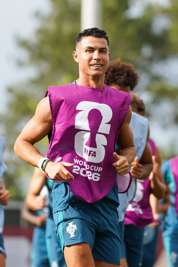 Cristiano Ronaldo smiles during a World Cup training session in Portugal. Leonardo Ramirez/Eyepix Group/Shutterstock