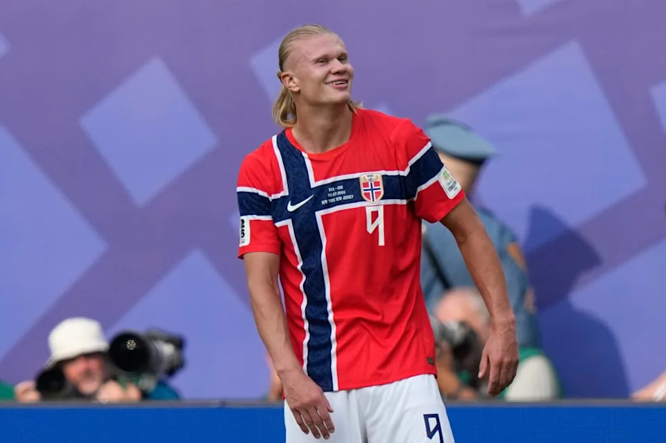 Erling Haaland smiles after the World Cup game in Norway. AP Photo/Frank Franklin II