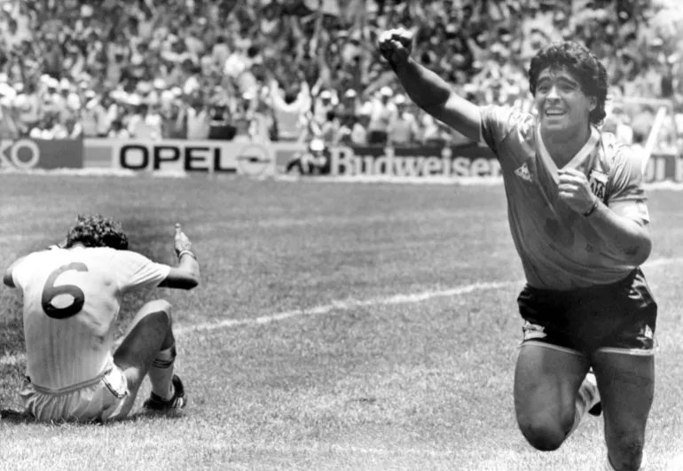 Argentina's Diego Maradona celebrates his second goal against England in the World Cup quarter-finals in Mexico City, Mexico, June 22, 1986.