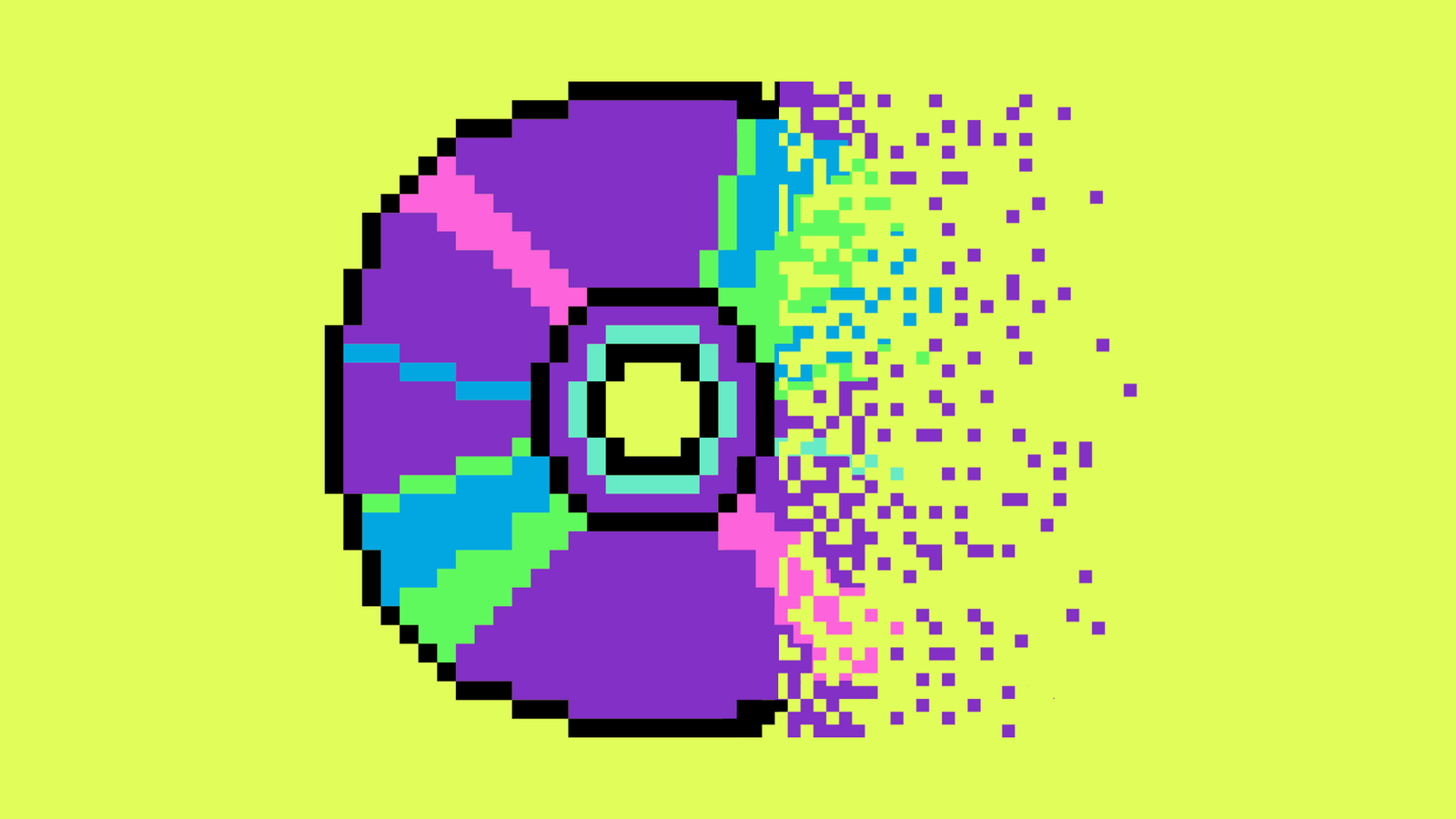 Illustration of a pixelated CD dissolving.
