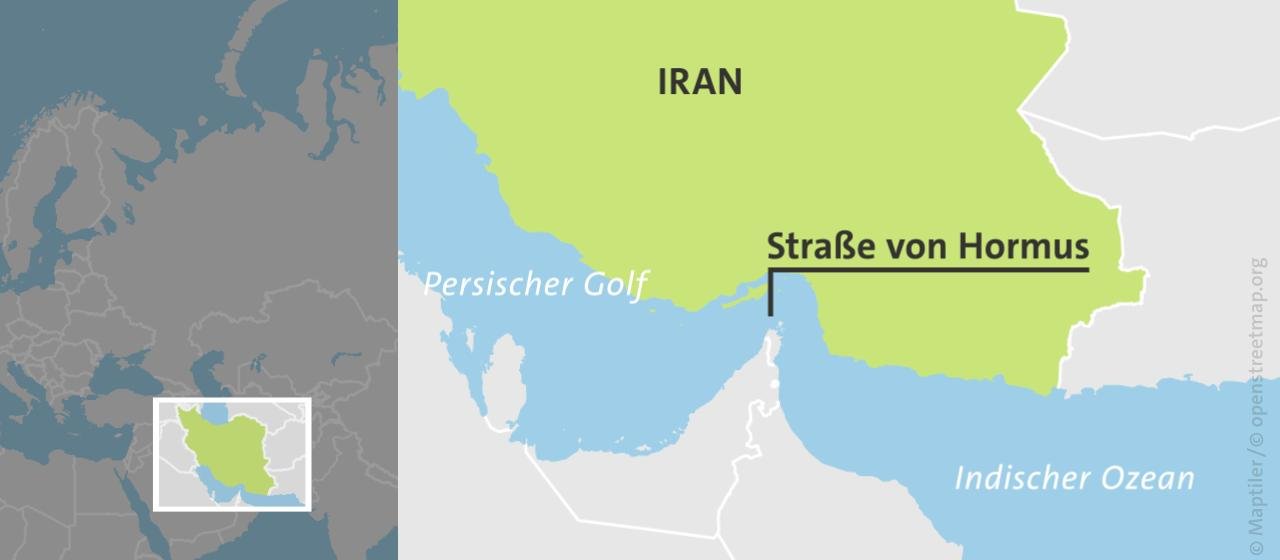 Map of Iran, Strait of Hormuz, Persian Gulf and Indian Ocean. | ARD current Map of Iran, Strait of Hormuz, Persian Gulf and Indian Ocean.