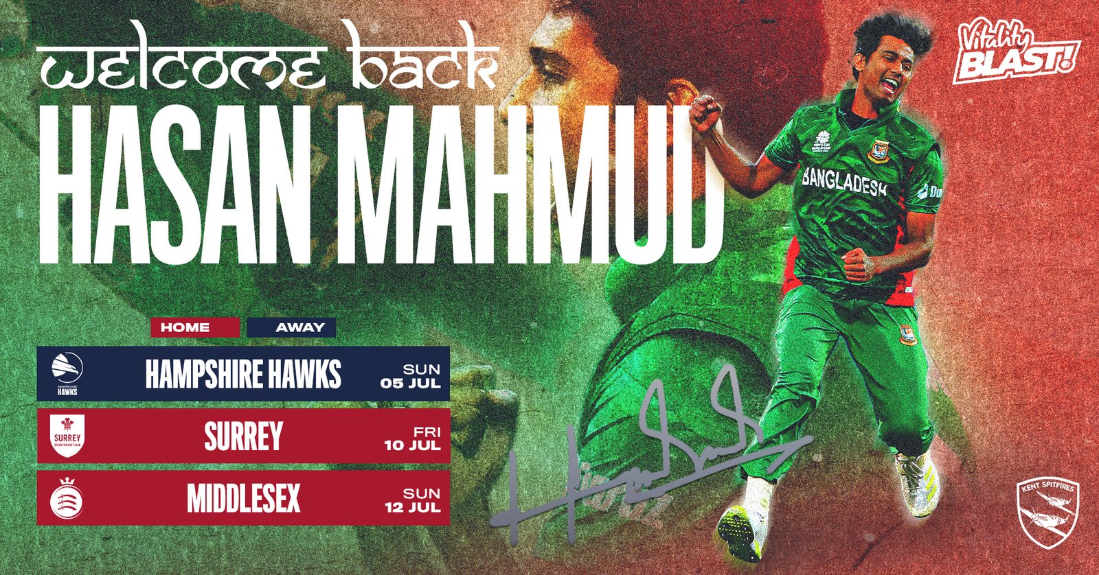 Hasan Mahmud will feature in the final three Vitality Blast