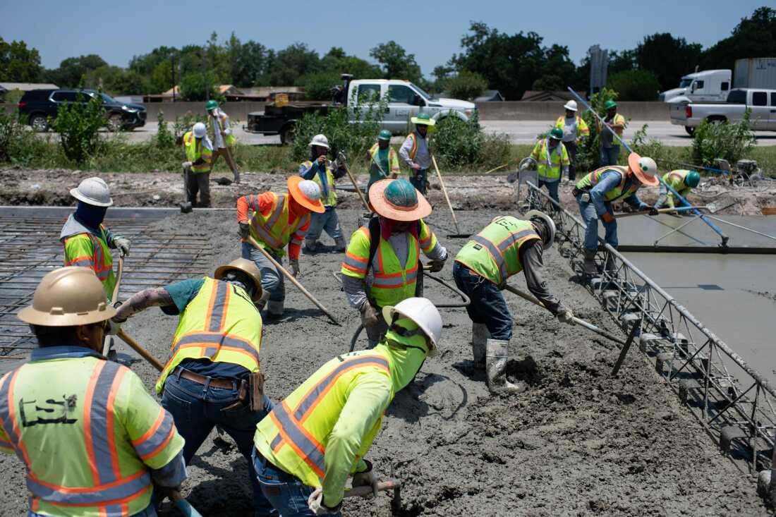 Hot climates could make roads more expensive: NPR 14 In this June 27, 2023 photo, construction workers wearing jeans, fluorescent vests and helmets work on concrete as they repair a heat-damaged road in Houston.