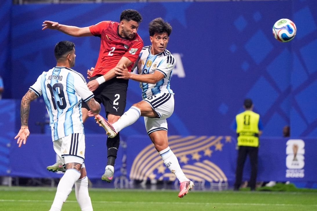 Egypt international Yasser Ibrahim scores his team's first goal on Tuesday afternoon.