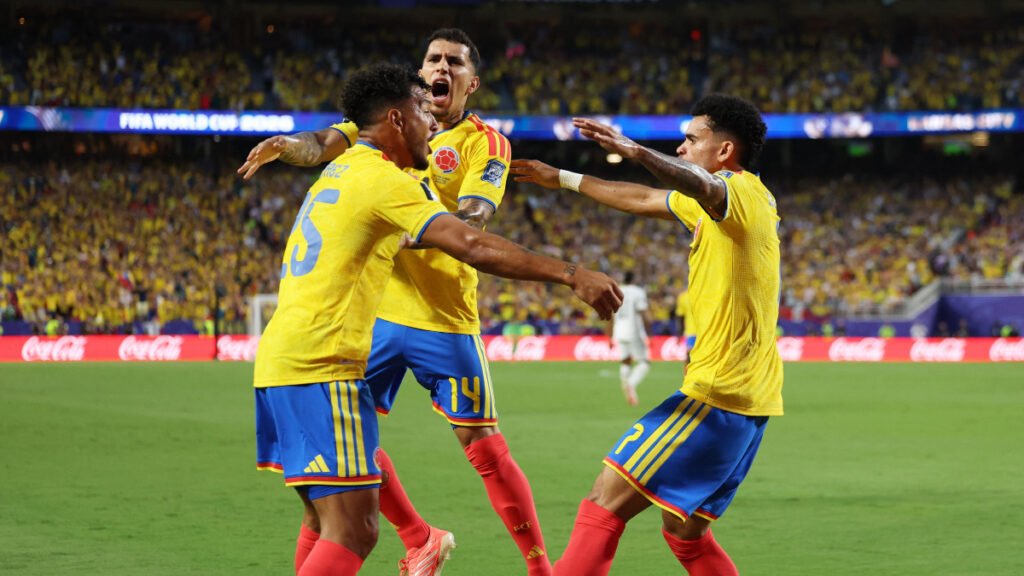 Colombia players celebrate. - Siphiwe Sibeko, Reuters.