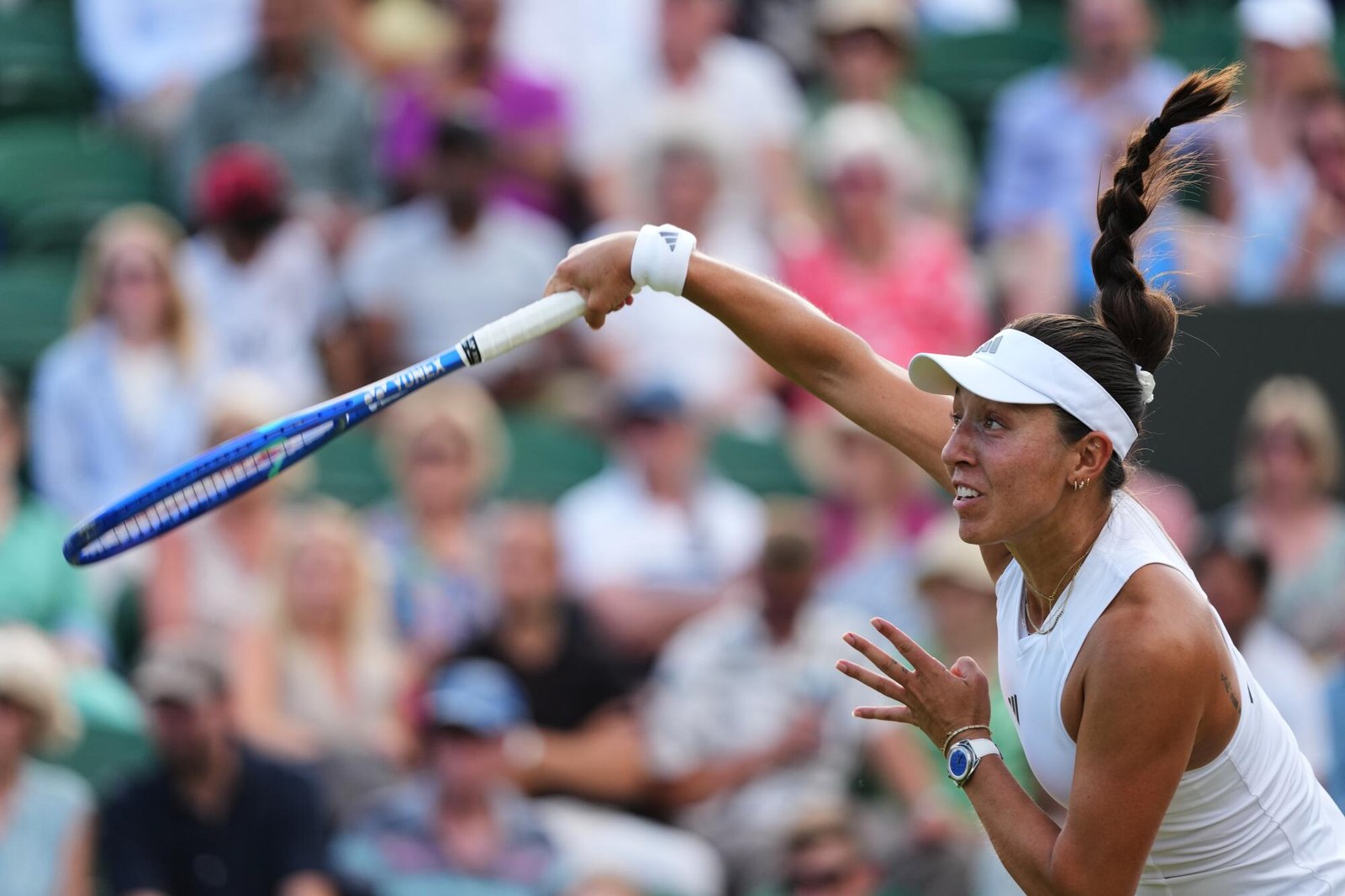 Iva Jovic hopes to beat Jessica Pegula at Wimbledon 12 American Jessica Pegula serves the ball during her match against Spain's Sara Sorribes Tormo at Wimbledon on Wednesday.