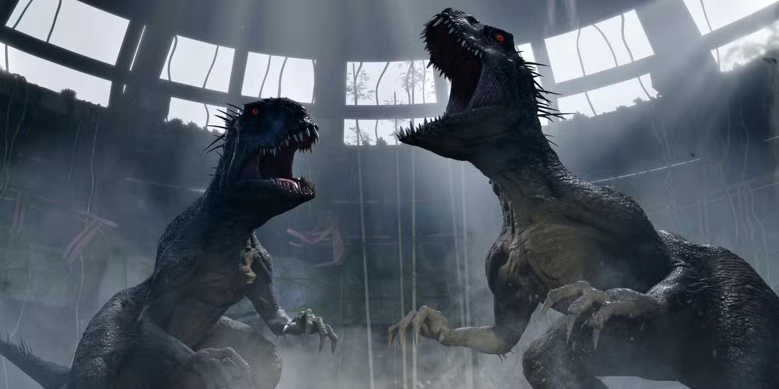 Jenna Ortega and Glen Powell's sci-fi show on Netflix is officially a hidden gem 15 Two scorpion rexes roar in the fog in Jurassic World: Camp Cretaceous