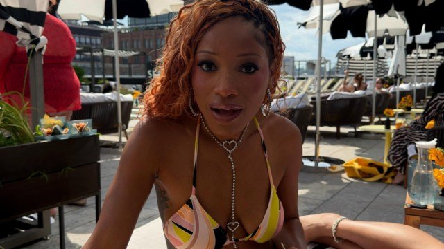 Keke Palmer left her jacket unbuttoned to reveal a tiny bra that doesn't cover much. 13 Keke Palmer left her jacket unbuttoned to reveal a tiny bra that doesn't cover much.