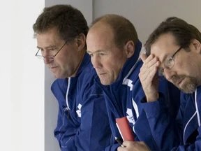 Dave Morrison (center), senior player personnel adviser, was fired by the Toronto Maple Leafs on Thursday.