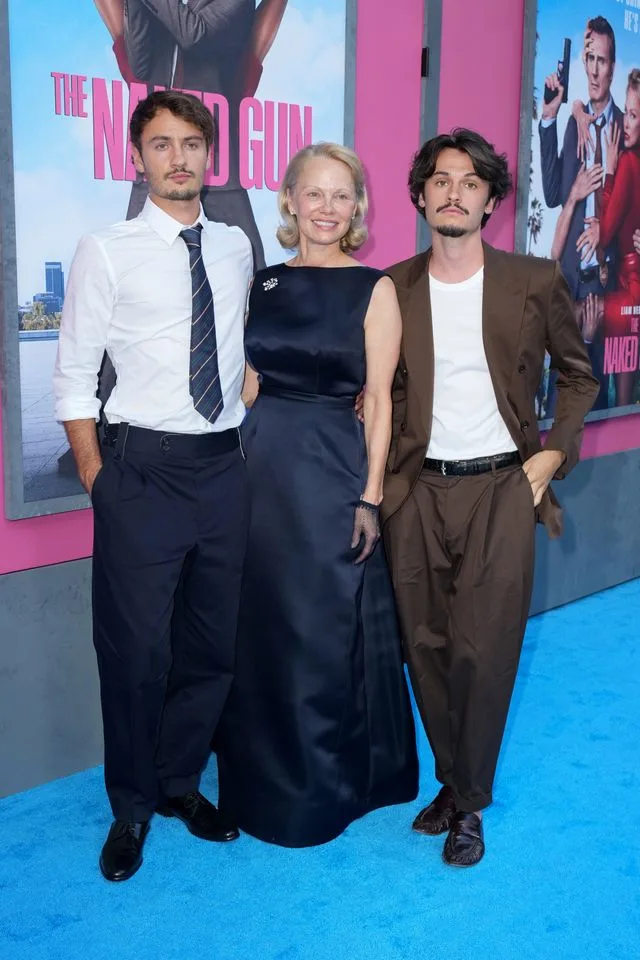Brandon Thomas Lee, Pamela Anderson and Dylan Jagger Lee at the premiere of 