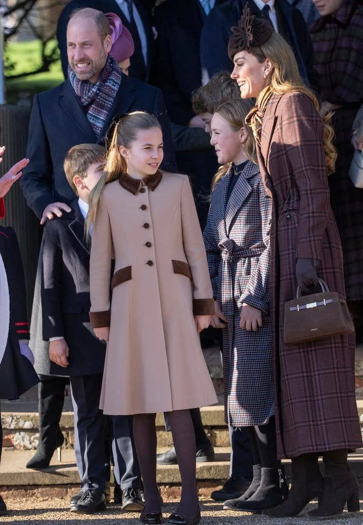 Prince William, Prince of Wales and Catherine, Princess of Wales with Prince George of Wales, Princess Charlotte of Wales and Prince Louis of Wales attend the Christmas morning service at St Mary Magdalene Church on December 25, 2025 in Sandringham, Norfolk