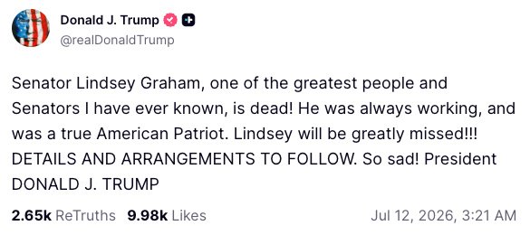 Republican Senator Lindsey Graham dies at age 71 14 Republican Senator Lindsey Graham dies at age 71