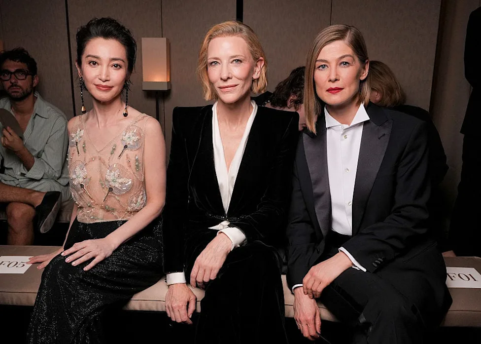 Li Bingbing, Cate Blanchett and Rosamund Pike attend the Giorgio Armani privé fashion show during Paris Haute Couture Fall/Winter 2026 on July 7, 2026 in Paris, France. (photo by Swan Gallet/wwd via Getty Images)