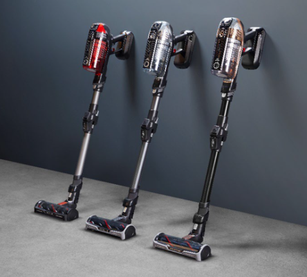 X-Force Flex vacuum cleaner (red, black and silver) with a recalled lithium-ion battery in the handle.
