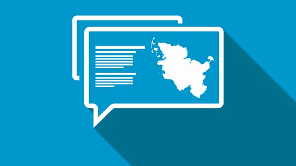 Graphic: A text bubble depicting the outline of Schleswig-Holstein.