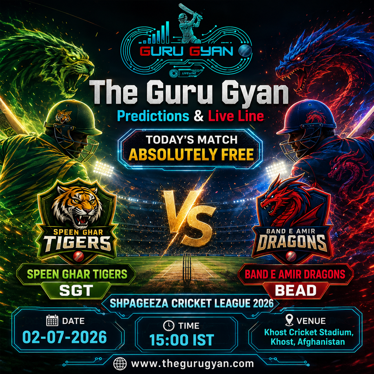 Spin Gar Tigers vs Band E Amir Dragons T20 today at Khost Cricket Stadium, Khost Stadium in Afghanistan 11 Spin Gar Tigers vs Band E Amir Dragons T20 today