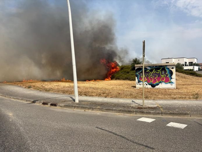 Fire near houses.