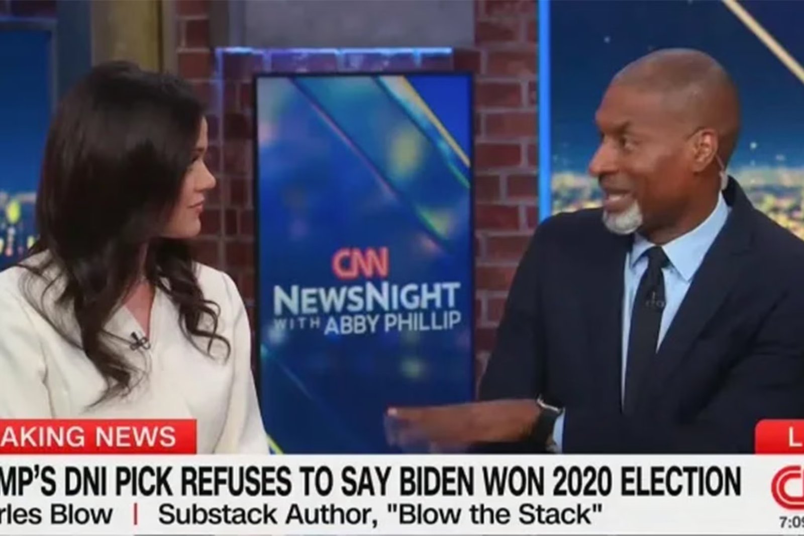Charles Blow, 55, became offended during a heated exchange with New York Post financial correspondent Lydia Moynihan, 31, as they discussed the actions of Jay Clayton, President Donald Trump's nominee to be the next director of national intelligence.