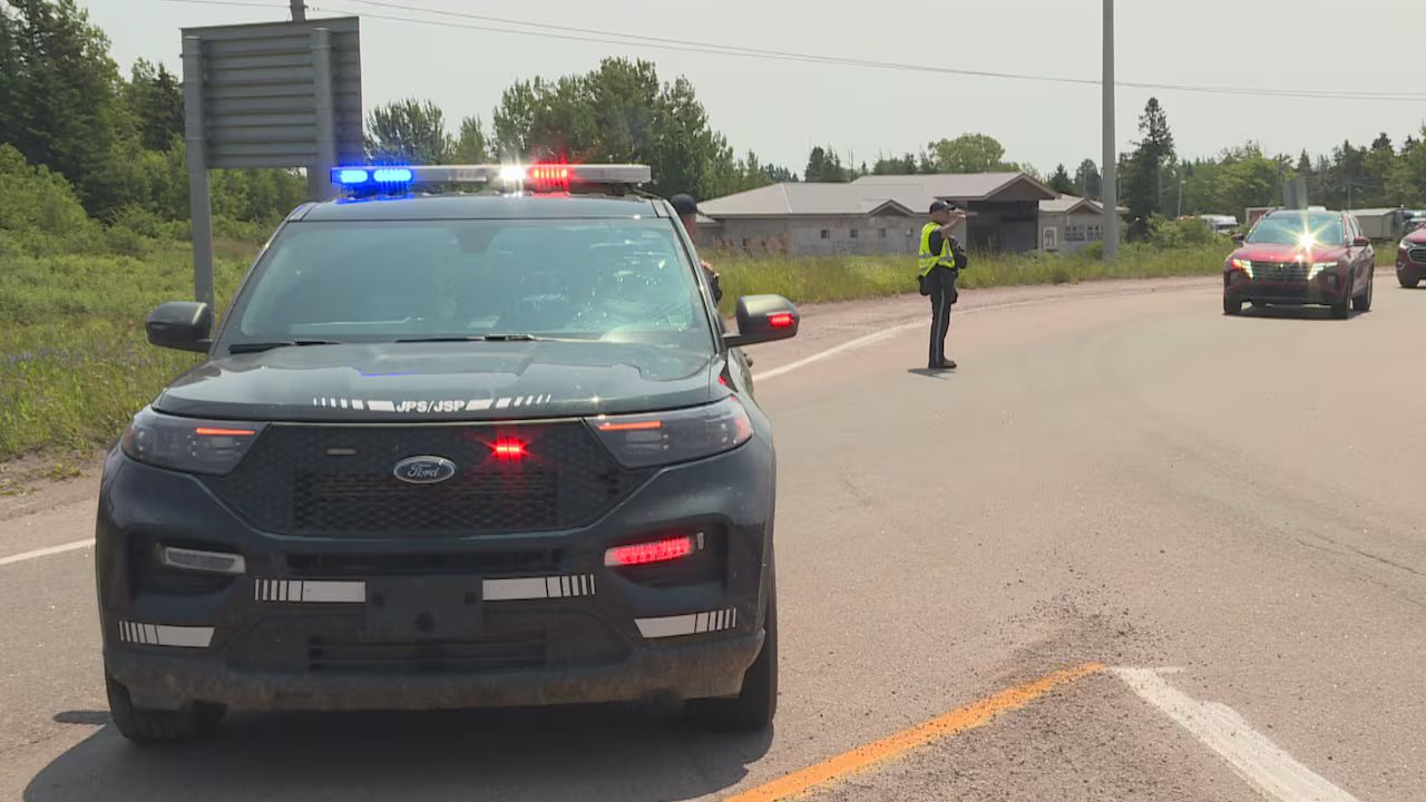Policeman in front of a police car