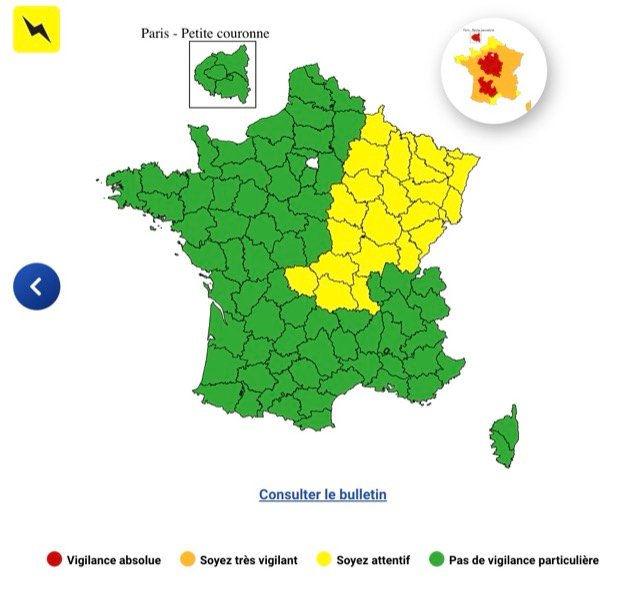 Thunderstorms here are the 22 departments on yellow alert this