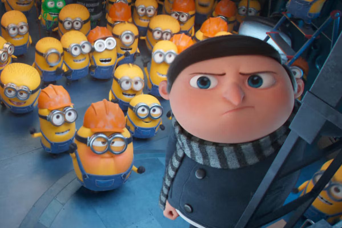 Gru and his rowdy little companions with wonderful gibberish.