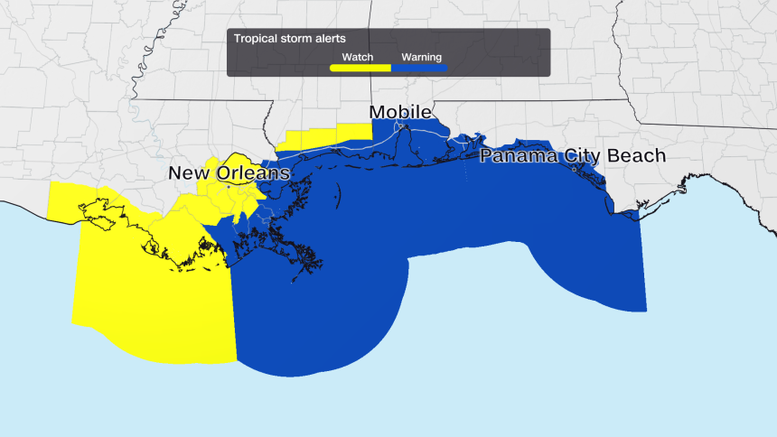 Tropical Storm Warnings for Bertha.