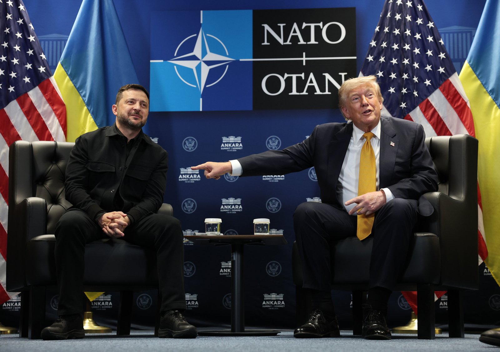 Ukrainian President Volodymyr Zelensky (left) meets with US President Donald Trump on the sidelines of the NATO summit at the Bestepe presidential complex in Ankara, July 8, 2026.