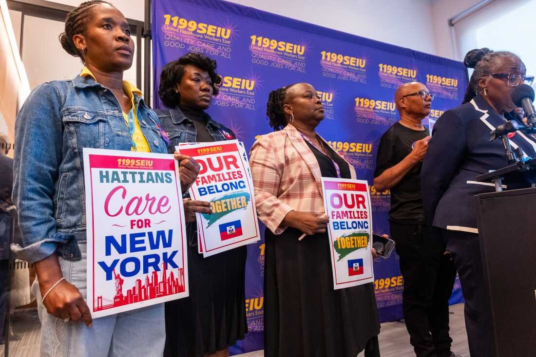 Health care workers gathered at the union's Manhattan headquarters to show support for the Haitian and Syrian communities after the U.S. Supreme Court ruled the Trump administration could end temporary protected status for potentially millions of foreign nationals from countries experiencing conflict and violence. The decision means more than 330,000 Haitians and Syrians could lose their work permits and the ability to remain in the country.