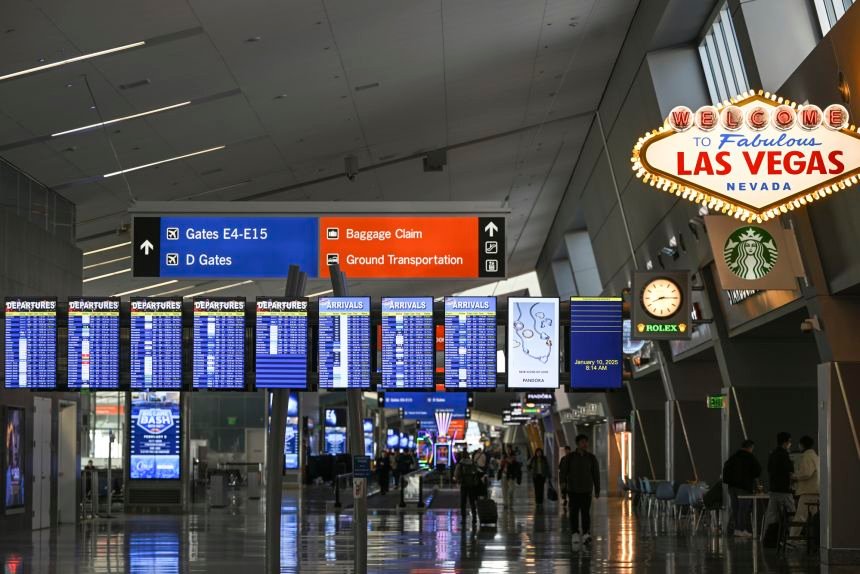 General view of the departure area of ​​Terminal 3 at Harry Reid International Airport in Las Vegas, Nevada, January 10, 2025.