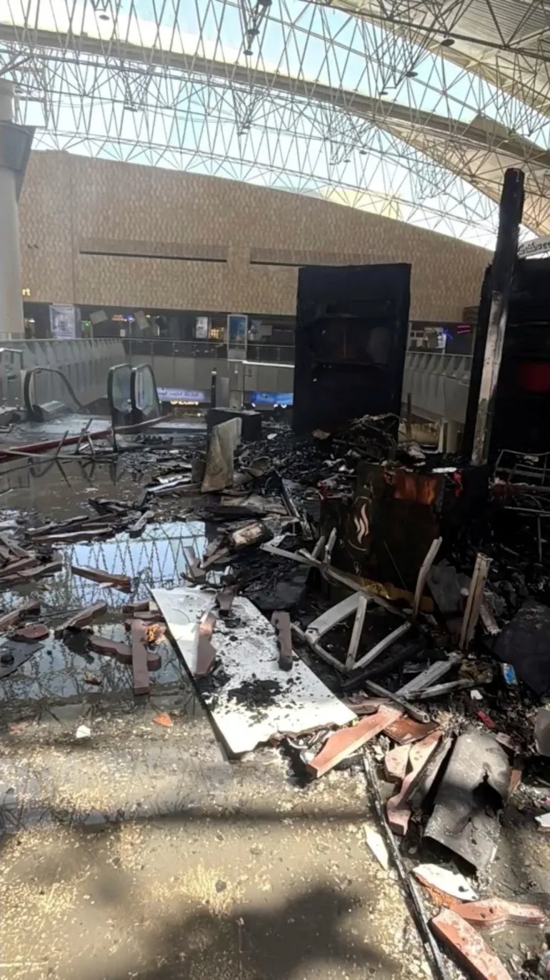 Debris lies on the floor after the attack on Kuwait International Airport on June 3, 2026 (Reuters)