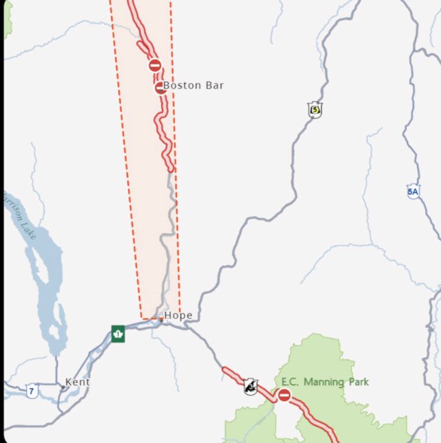 Wildfires continue to close Highway 1 and Highway 3 11 Routes connecting the interior of the country to the Fraser Valley are closed.