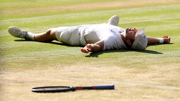 Wimbledon 2026: Arthur Fery stuns to reach semi-finals; Flavio Cobolli 13 Arthur Fery celebrates his shock victory.