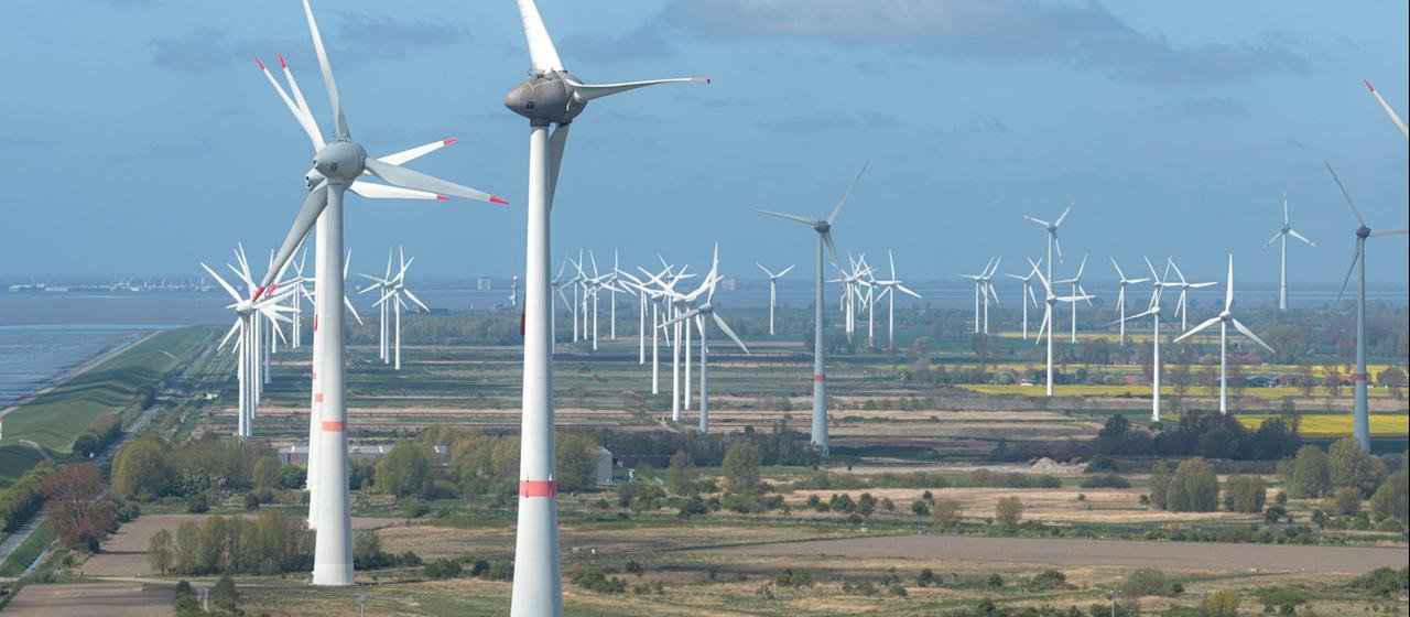 Wind turbines can be seen near Emden.