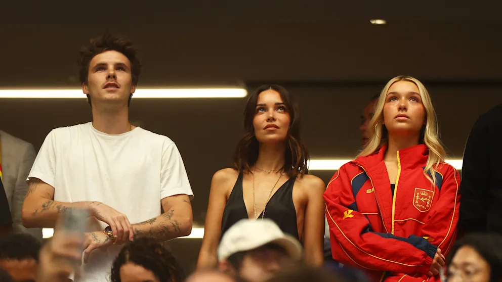 Cruz Beckham (21 years old) with girlfriend Jackie Apostol (30 years old) and Harper Beckham (15 years old)