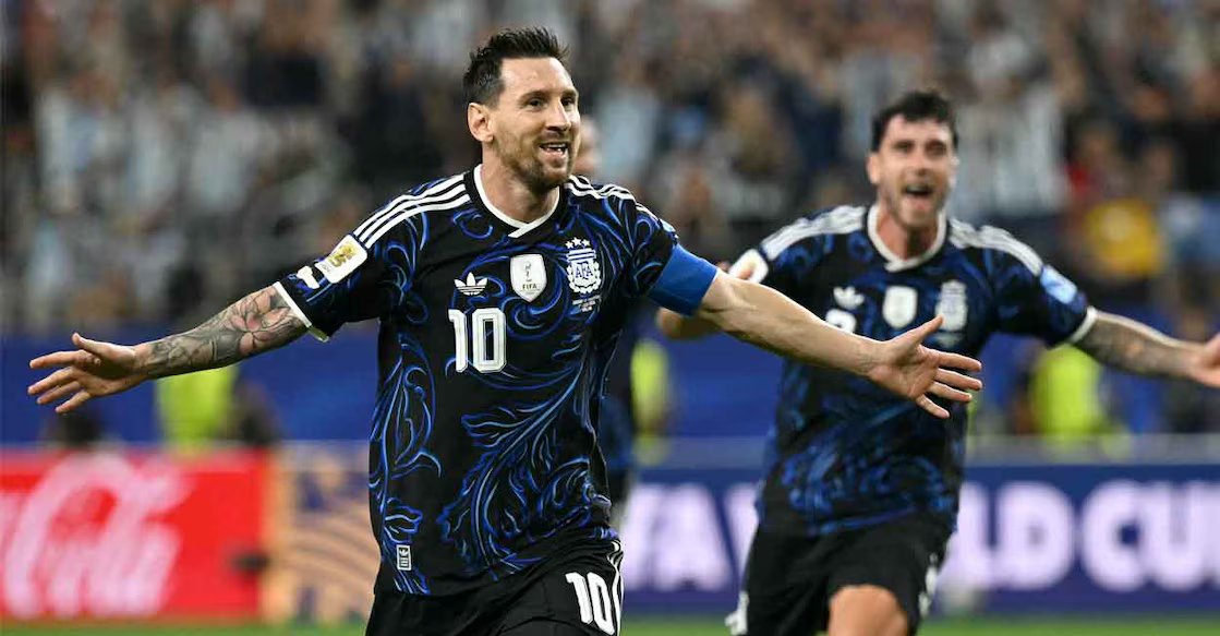 Lionel-Messi-vs-Jordan-280601 Argentine player Lionel Messi's joy after scoring a goal against Jordan at the FIFA World Cup. (Photo by Paul Ellis/AFP)