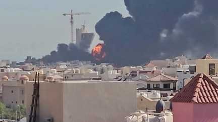 The fire broke out after an Iranian strike on the city of Mangaf in Kuwait on July 18, 2026. (UGC/AFP)