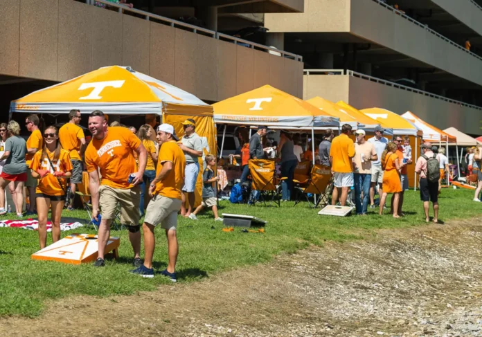 Fans tailgate outside Neyland Stadium before the game. 